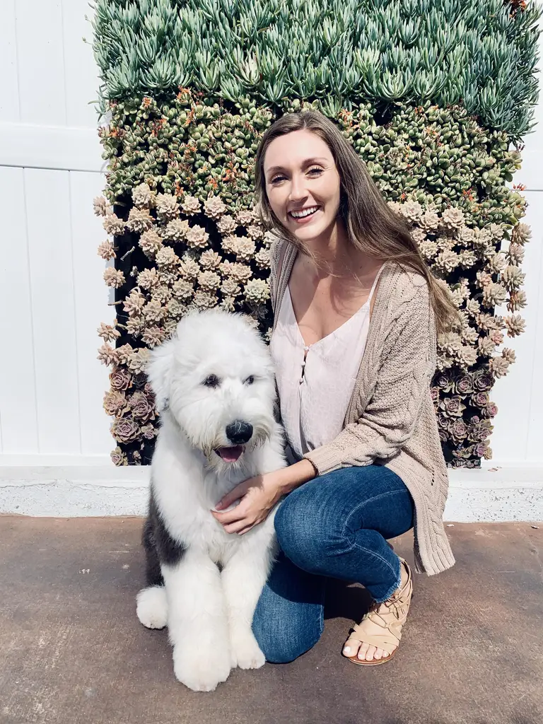 Nicole with a sheepdog
